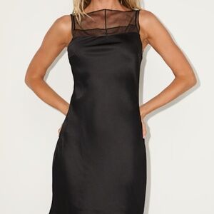 Lulus Ilhanna Black Satin Boat Neck Shift Mini Dress - Size XL